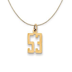 14k Yellow Gold, Alumni Small Elongated Number 53 Necklace - 24 Inch
